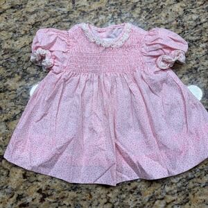Vintage Winnie the Pooh Pink Floral Smocked Lace Trim Baby Dress Sears 2T